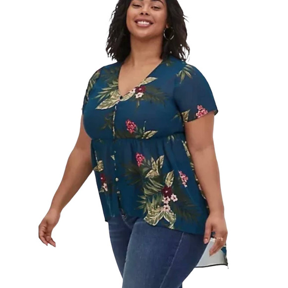 Torrid Size 1 Tropical Teal Hi Lox Blouse - Picture 2 of 12